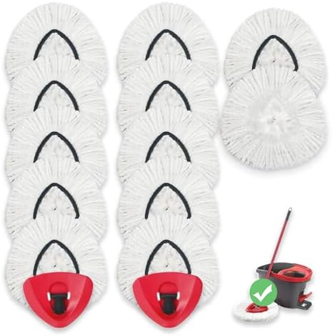 12 Pack Spin Mop Heads with 2 Bases for Oceda EasyWring System