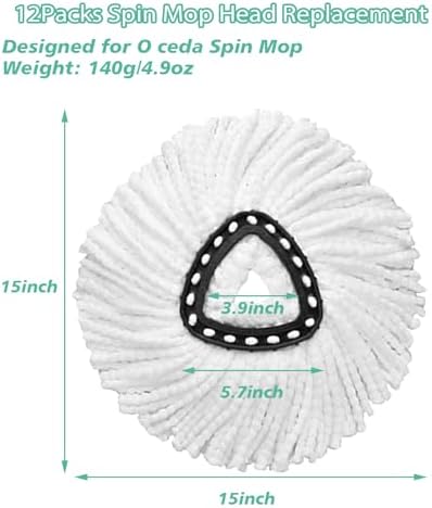 12 PCS Spin Mop Replacement Heads Microfiber Compatible with Cedar Mop
