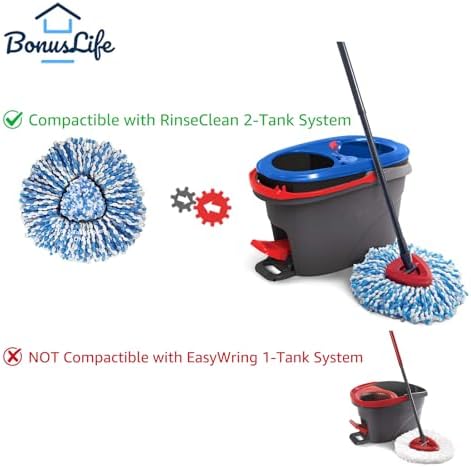 BonusLife 8-Pack Mop Head for RinseClean 2-Tank Spin Mop System