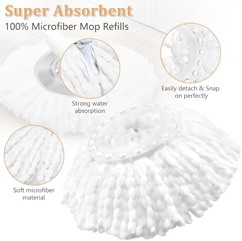 NICEMOVIC 6-Pack Spin Mop Replacement Heads - Universal Fit Machine Washable Microfiber