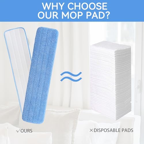 BeiLan 24 Microfiber Mop Pad Refills - 8 Pack Reusable Wet Dry Cleaning Pads