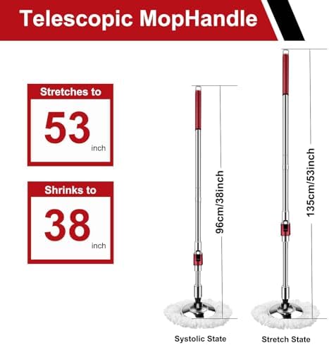 360 Swivel Adjustable Mop Handle with 51 Inch Mop Bar