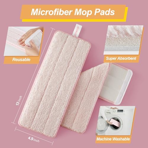 JOYMOOP 13inch Flat Mop Pads - Pink Pack of 4 Refills