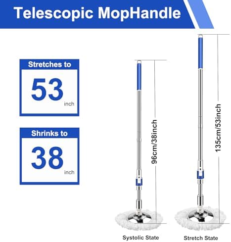 360 Swivel Mop Handle with Reinforced Pole and Microfiber Refills Blue