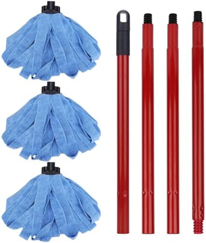 BeiLan Microfiber Mop Heads Replacement - 3 Blue Heads with 1 Handle
