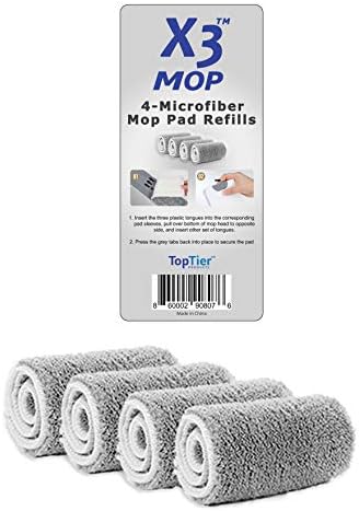 TopTier Products X3 Mop Replacement Microfiber Pads 4 Pack