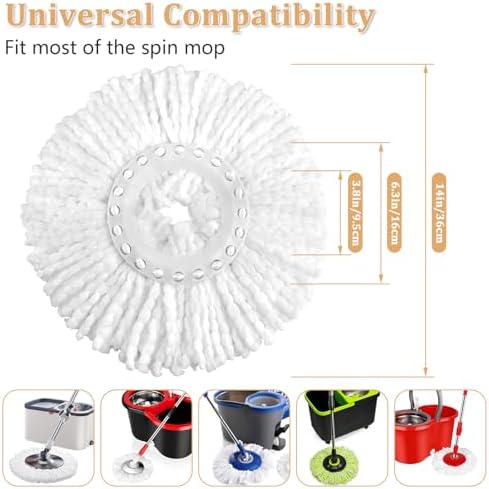 NICEMOVIC 6-Pack Spin Mop Replacement Heads - Universal Fit Machine Washable Microfiber
