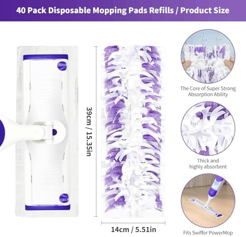 40 Pack Disposable Mopping Pads for Swiffer PowerMop Multi-Surface Wood Mops