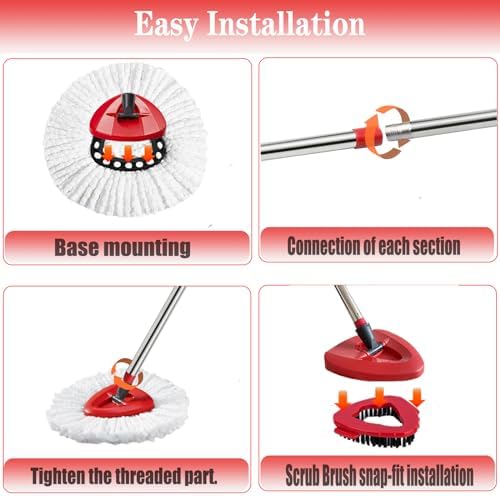 Fazlynyi Spin Mop Refill Head Set with Scrub Brush and Handles