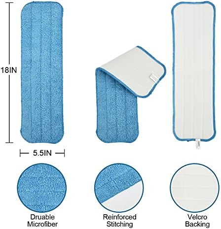 Layers 18 Inch Microfiber Mop Refills - 3 Pack Reusable Velcro Mop Heads