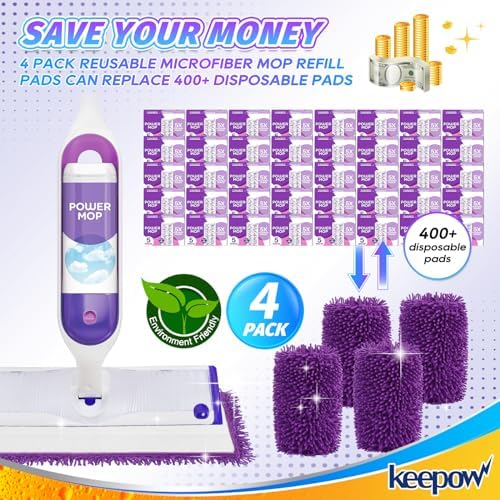 KEEPOW Reusable Microfiber Mop Pads 4 Pack
