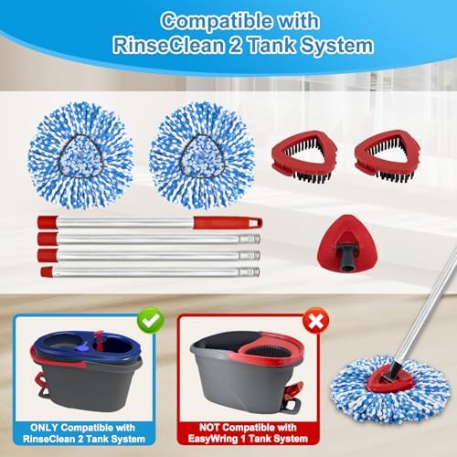 Heuihm 2 Spin Mop Heads 4-Section Handle Combo Set
