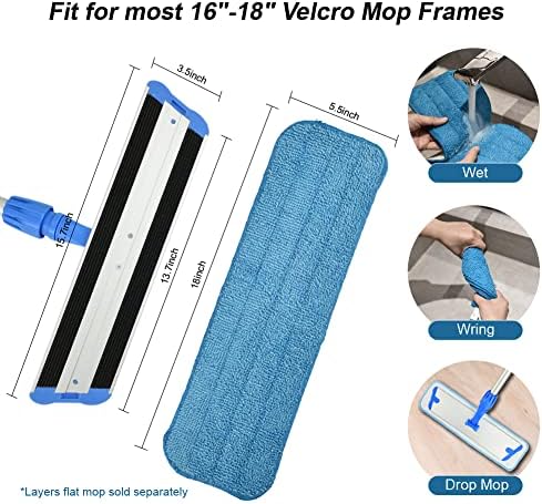Layers 18 Inch Microfiber Mop Refills - 3 Pack Reusable Velcro Mop Heads