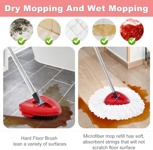 Hezane 4 Pack Mop Heads Handle Scrub Brush Combo Set