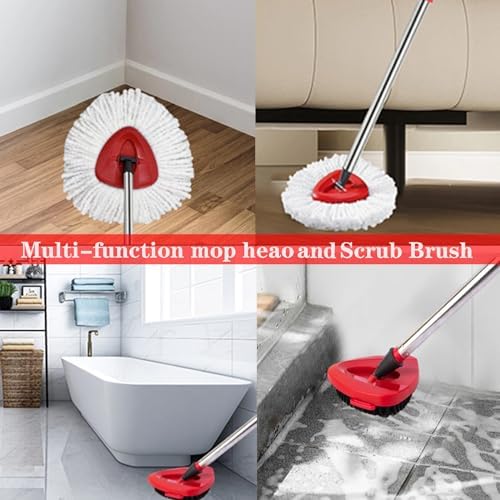 Fazlynyi Spin Mop Refill Head Set with Scrub Brush and Handles