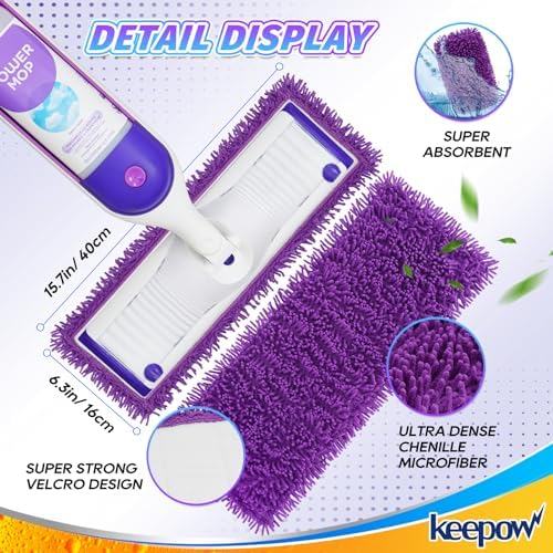 KEEPOW Reusable Microfiber Mop Pads 4 Pack