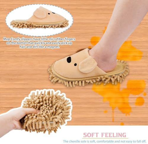 Cartoon Dog Mop Slippers Khaki Microfiber