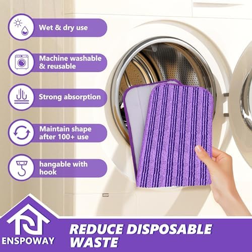 ENSPOWAY 8 Pack Reusable Mop Pads - Purple
