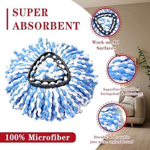 4 Pack Spin Mop Replacement Heads for 2-Tank System