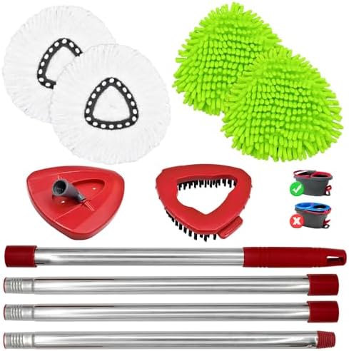 Hezane 4 Pack Mop Heads Handle Scrub Brush Combo Set