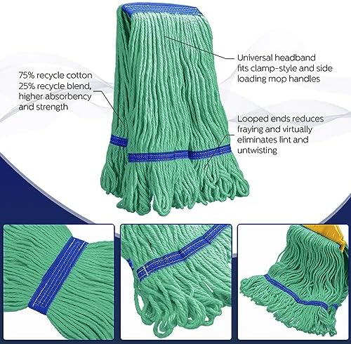 6 Pack Heavy Duty Cotton String Mop Heads - Green Blue