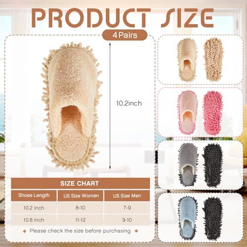 Gerrii 4 Pair Microfiber Mop Slippers for Men Women Kitchen Cleaning