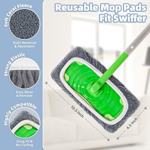 LOVECO Reusable Mop Pads Refill for Swiffer 6 Grey Pack