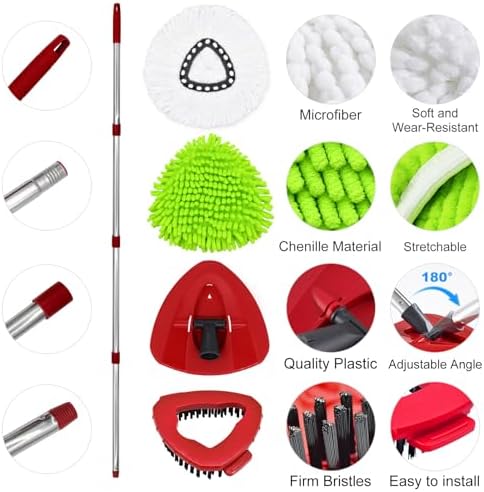 Hezane 4 Pack Mop Heads Handle Scrub Brush Combo Set
