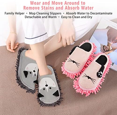 Frjjthchy Cartoon Dog Mop Slippers Gray