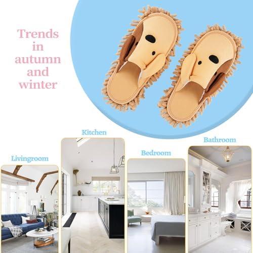 Cartoon Dog Mop Slippers Khaki Microfiber