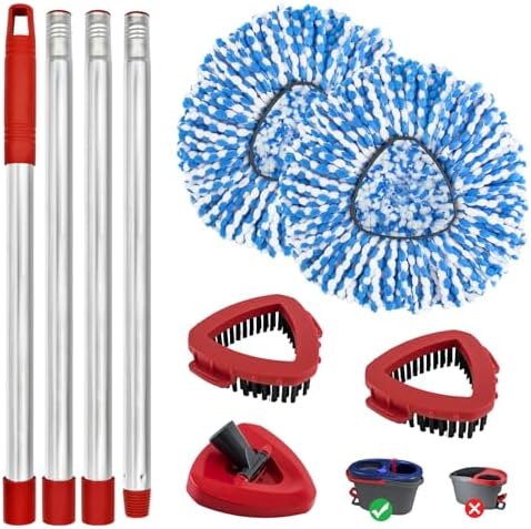 Heuihm 2 Spin Mop Heads 4-Section Handle Combo Set