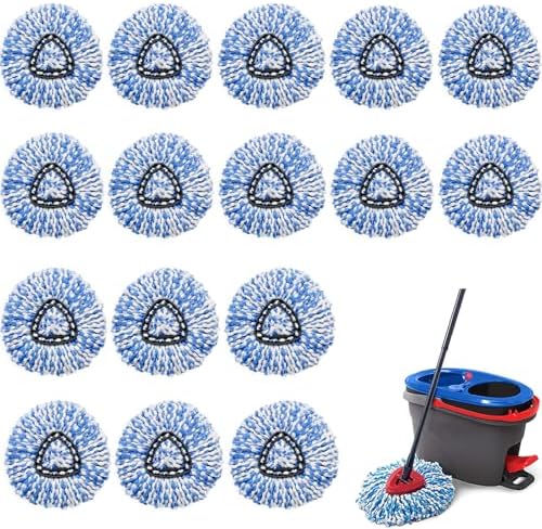 16 Pcs Spin Mop Replacement Heads 2 Tank System Microfiber Blue White