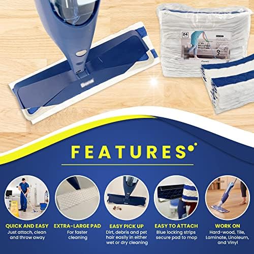 18 Inch Microfiber Mop Pad 24 Pack Replacement for Hook Loop Mop