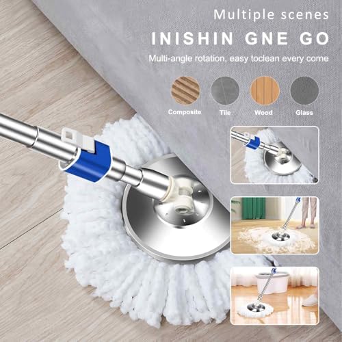 360 Swivel Mop Handle with Reinforced Pole and Microfiber Refills Blue