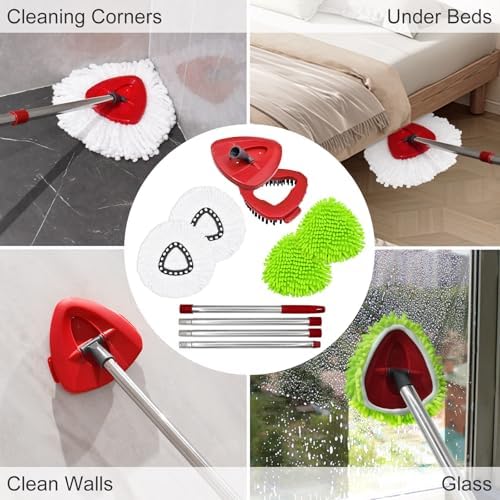 Hezane 4 Pack Mop Heads Handle Scrub Brush Combo Set