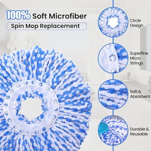 5 Pack Microfiber Spin Mop Replacement Heads Blue