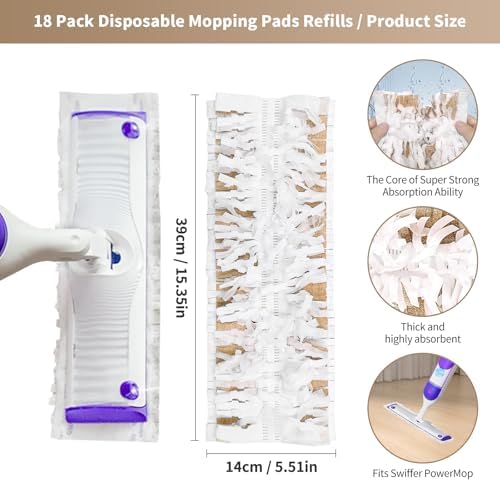 18 Pack Disposable Mopping Pads Refills for Swiffer PowerMop Wood Mops