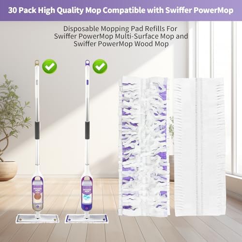 30 Pack PowerMop Replacement Pads for Multi-Surface and Wood Mops