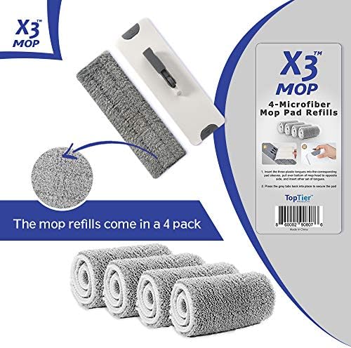 TopTier Products X3 Mop Replacement Microfiber Pads 4 Pack