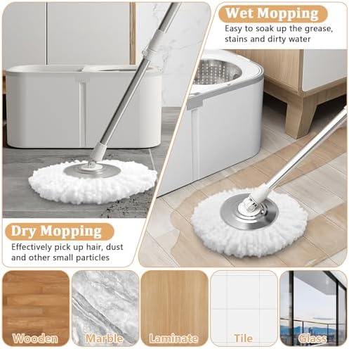 NICEMOVIC 6-Pack Spin Mop Replacement Heads - Universal Fit Machine Washable Microfiber