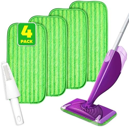 Befanty 4 Pack Reusable Microfiber Mop Pads with Scraper 1