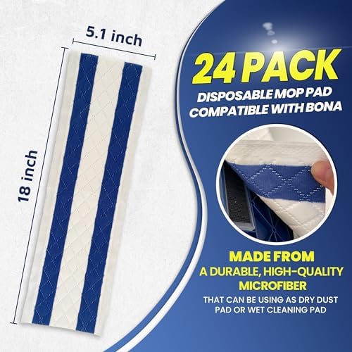 18 Inch Microfiber Mop Pad 24 Pack Replacement for Hook Loop Mop