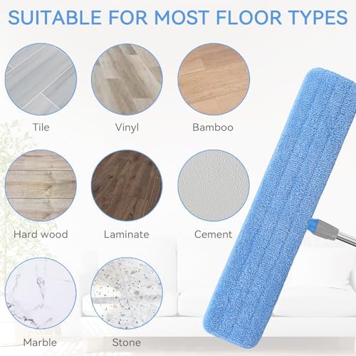 BeiLan 24 Microfiber Mop Pad Refills - 8 Pack Reusable Wet Dry Cleaning Pads