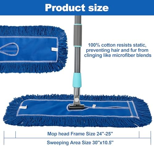 4 Pack 24-Inch Washable Dust Mop Heads - No Clinging Easy to Use