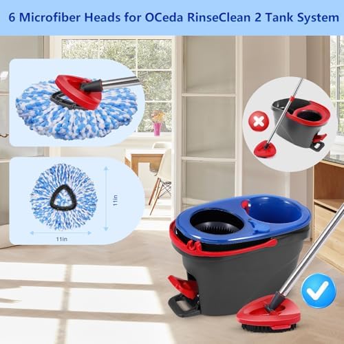 6 Pack Mop Replacement Heads for Oceda RinseClean 2-Tank System