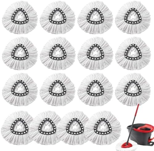 16Pcs Spin Mop Replacement Heads - White Microfiber 360 Rotation Machine Washable
