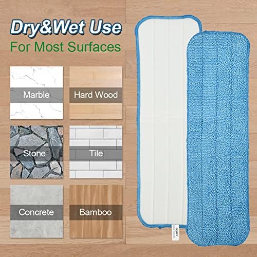 Layers 18 Inch Microfiber Mop Refills - 3 Pack Reusable Velcro Mop Heads