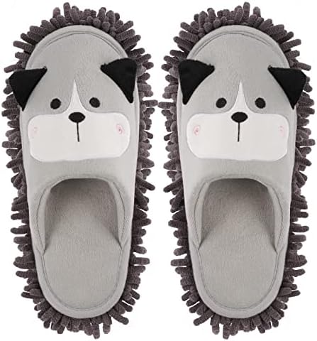 Frjjthchy Cartoon Dog Mop Slippers Gray