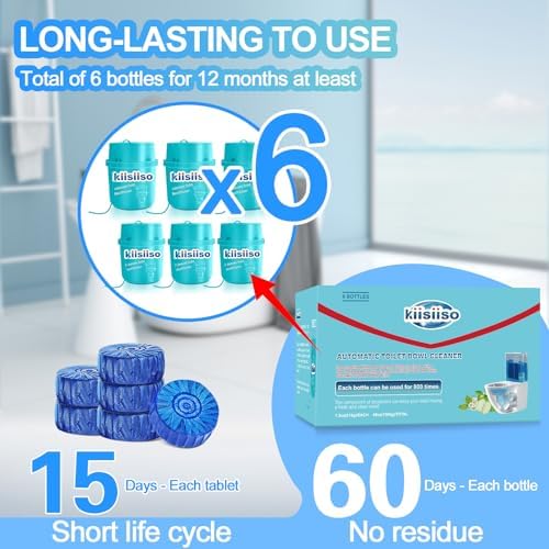KIISIISO Toilet Bowl Cleaners 6 Pack - Septic Safe Blue Water