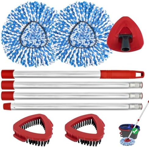 Heuihm 2 Spin Mop Heads 4-Section Handle Combo Set
